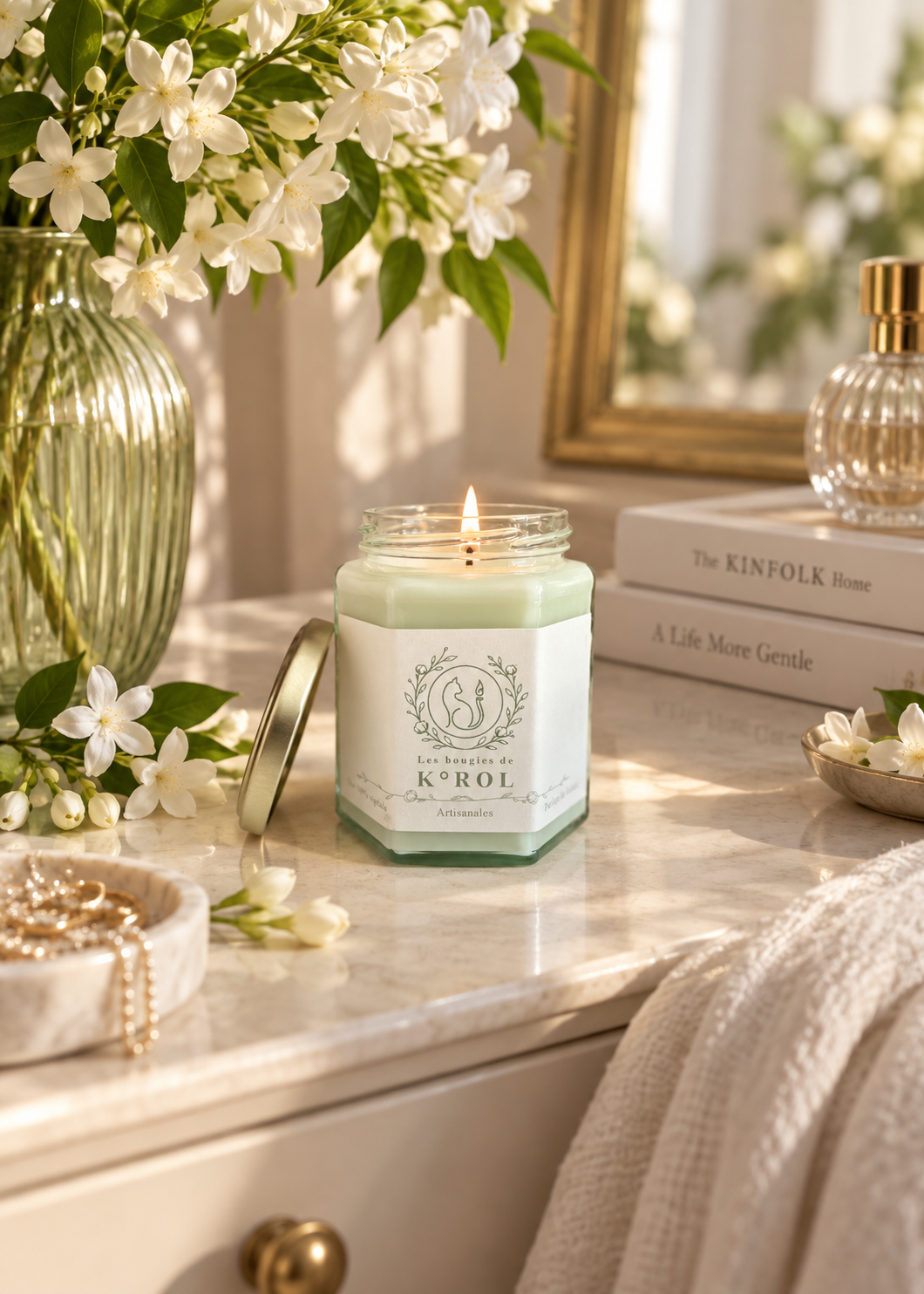 Bougie K°ROL Jasmin en ambiance élégante